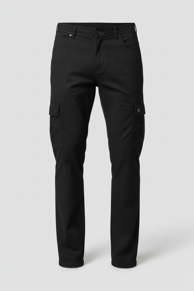 Pantalon Cargo Homme Noir Coton Slim Multipoches - Toile - vue 3