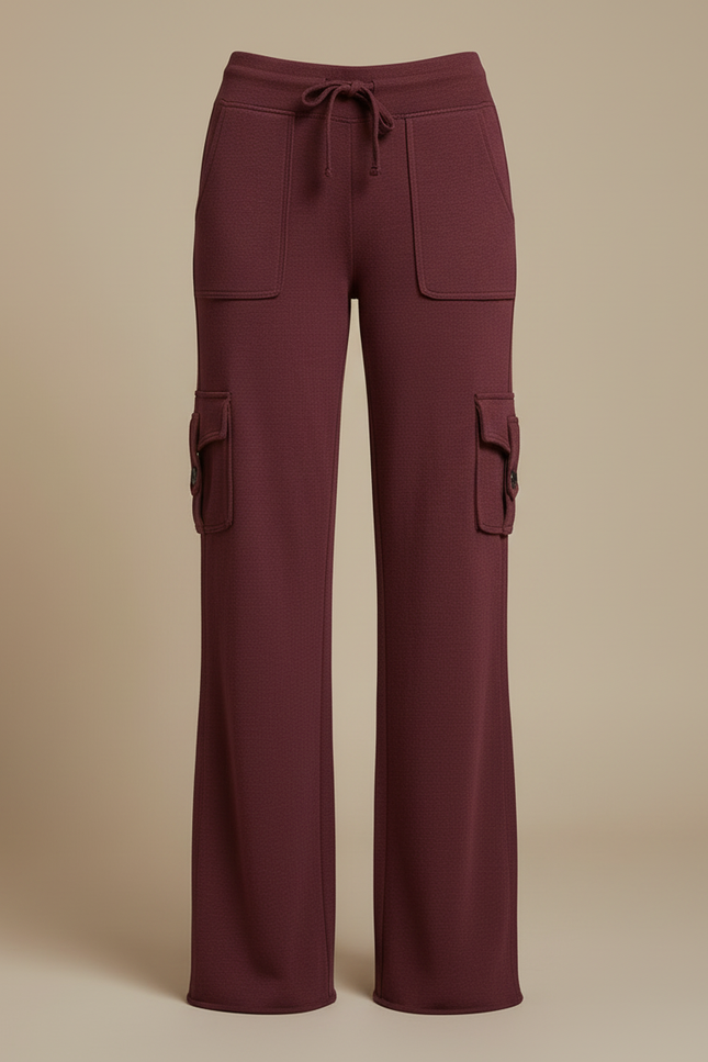 Pantalon Cargo Bordeaux Ample Molletonné Multipoches Femme - vue 3