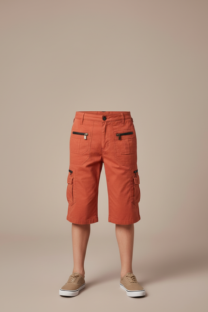 Pantalon Cargo Enfant Orange Coton Multipoches Zippées - Toile - vue 3