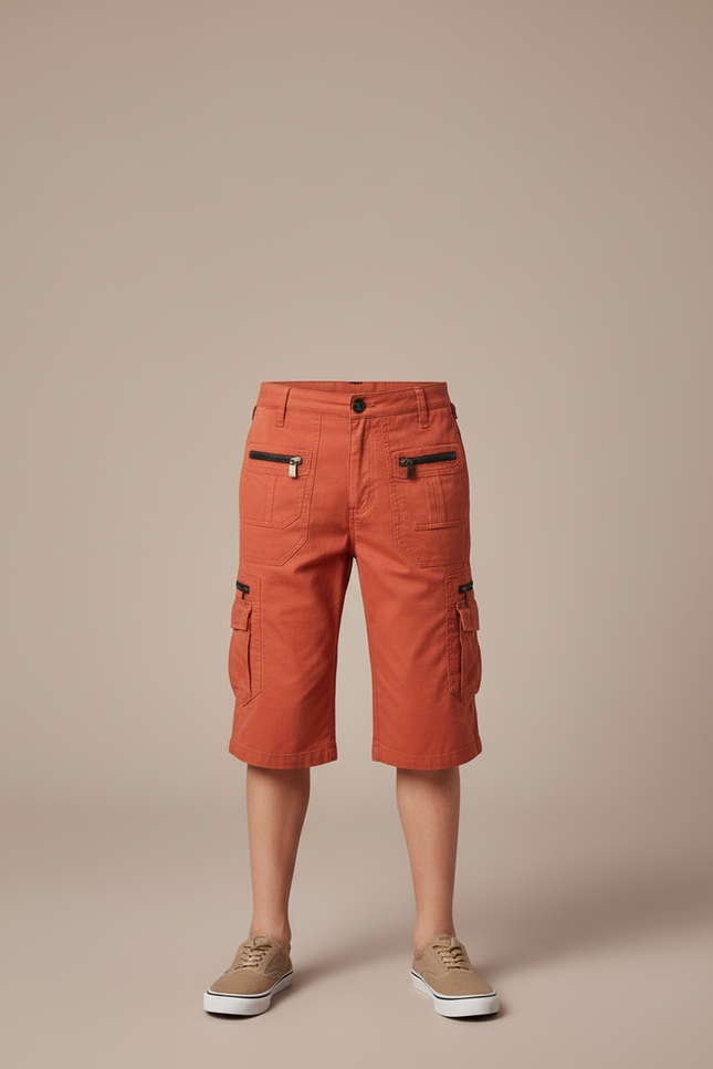 Pantalon Cargo Enfant Orange Coton Multipoches Zippées - Toile - vue 3
