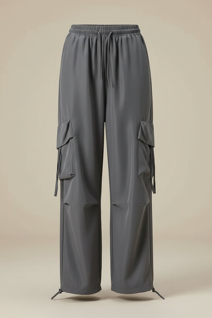 Pantalon Cargo Gris Ample Décontracté Multipoches Femme - Polyester - vue 3