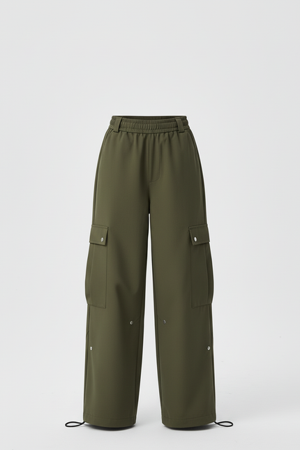 Pantalon Cargo Vert Militaire Ample Multipoches Fille - Kaki Polyester - vue 3