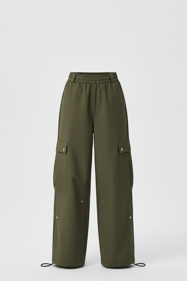 Pantalon Cargo Vert Militaire Ample Multipoches Fille - Kaki Polyester - vue 3