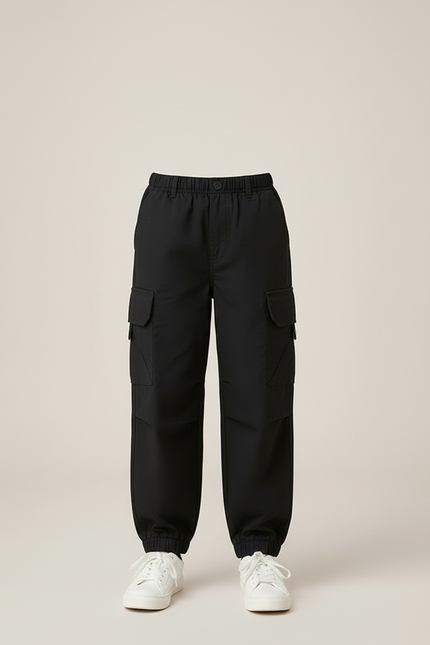 Pantalon Cargo Noir Enfant Ample Décontracté Multipoches - Coton - vue 3