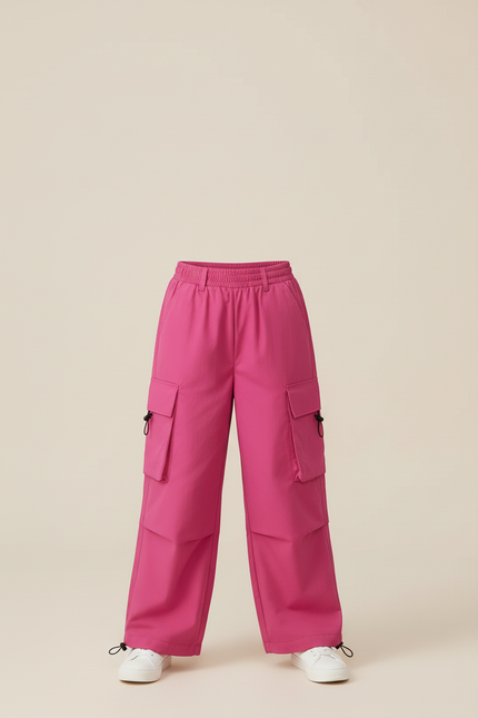Pantalon Cargo Fuchsia Ample Enfant Multipoches Décontracté - Rose Polyester - vue 3