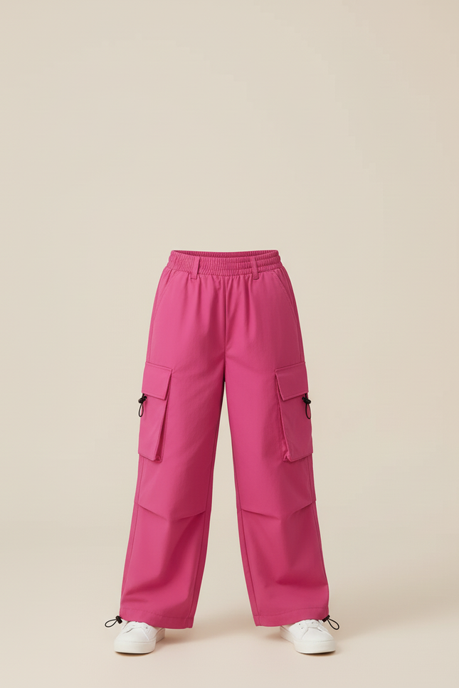 Pantalon Cargo Fuchsia Ample Enfant Multipoches Décontracté - Rose Polyester - vue 3