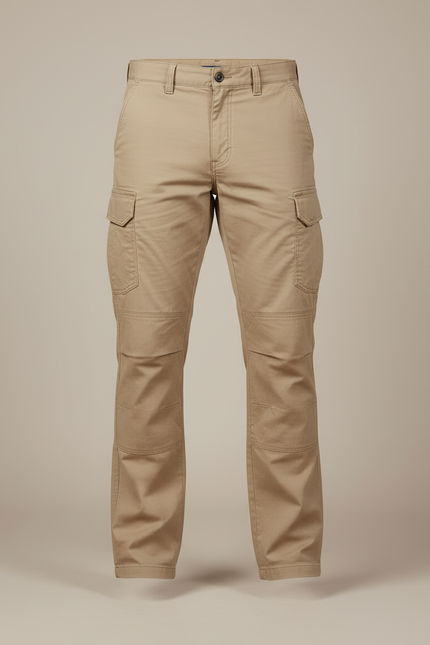 Pantalon Cargo Kaki Droit Coton Multipoches Homme - Toile - vue 3