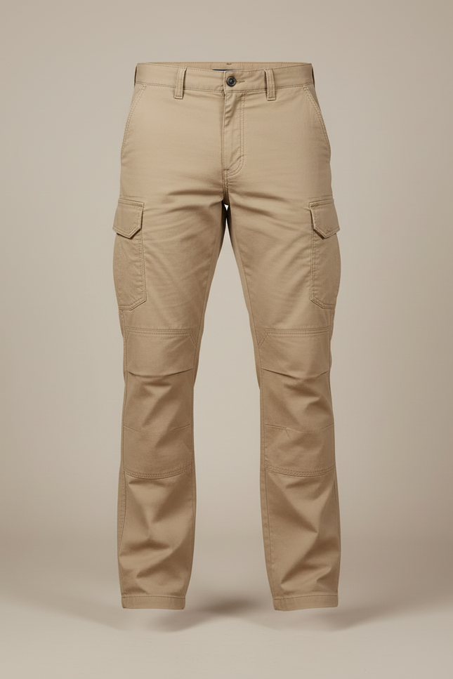Pantalon Cargo Kaki Droit Coton Multipoches Homme - Toile - vue 3