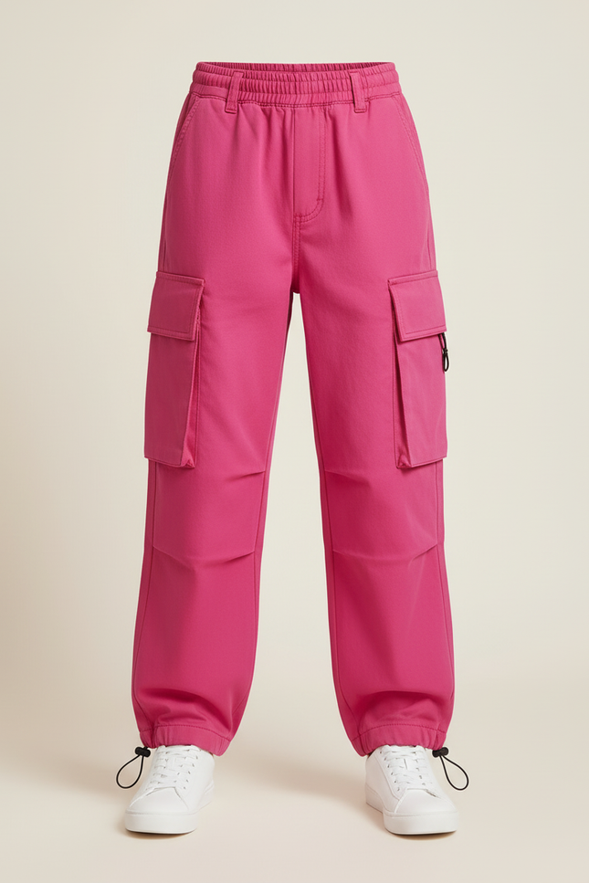 Pantalon Cargo Fuchsia Ample Enfant Multipoches Streetwear - Rose Toile - vue 3