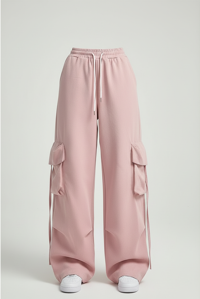 Pantalon Cargo Rose Ample Taille Haute Streetwear - Molleton - vue 3