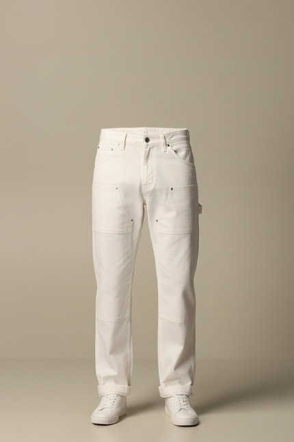 Pantalon Cargo Blanc Coton Droit Décontracté Homme - Jean - vue 3