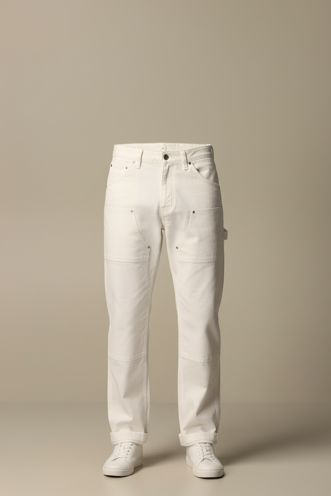 Pantalon Cargo Blanc Coton Droit Décontracté Homme - Jean - vue 3