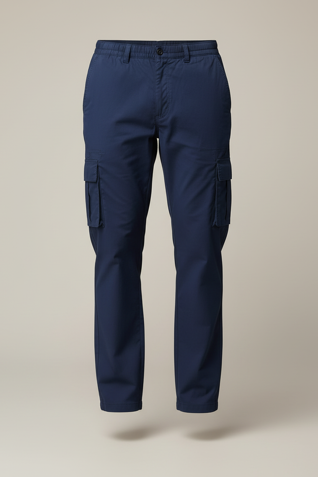 Pantalon Cargo Bleu Marine Droit Décontracté Multipoches Coton - vue 3