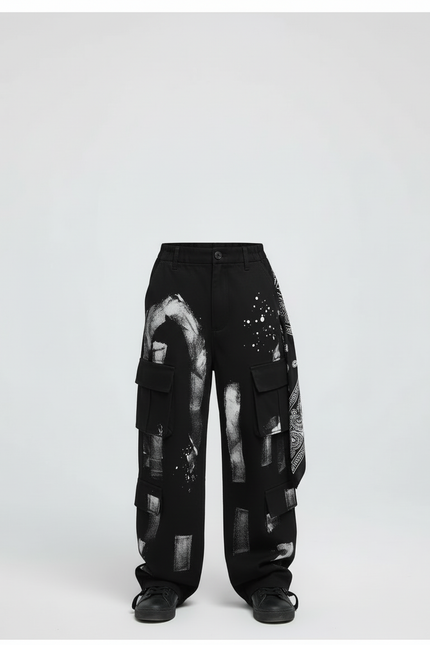 Pantalon Cargo Noir Ample Graffiti Garçon - Toile - vue 3
