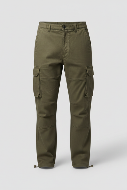 Pantalon Cargo Vert Kaki Ample Multipoches Homme - Toile - vue 3