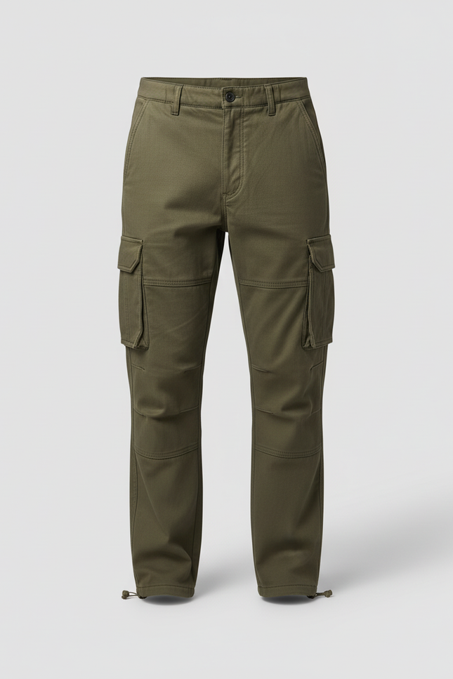 Pantalon Cargo Vert Kaki Ample Multipoches Homme - Toile - vue 3