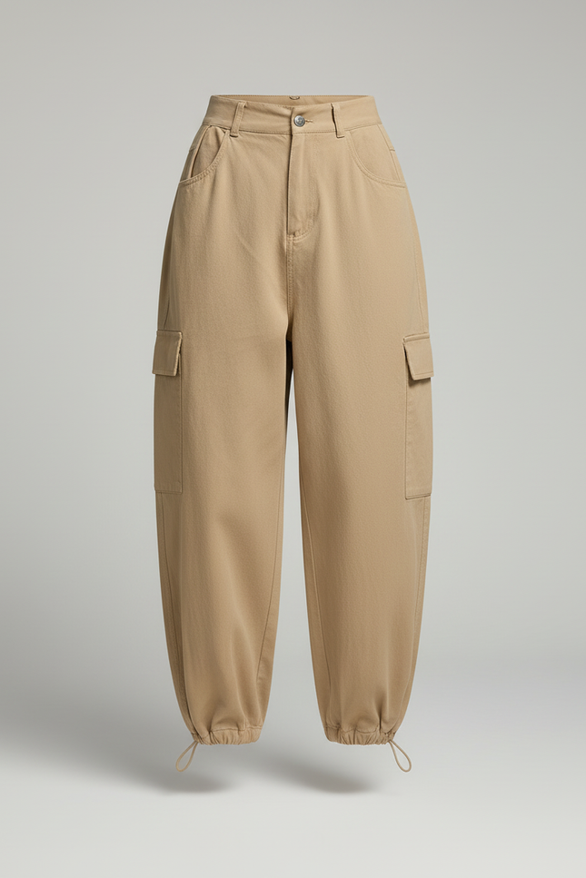 Pantalon Cargo Beige Ample Multipoches Décontracté - Coton - vue 3