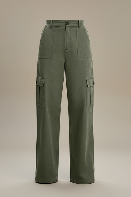 Pantalon Cargo Vert Kaki Ample Décontracté Coton - Toile - vue 3