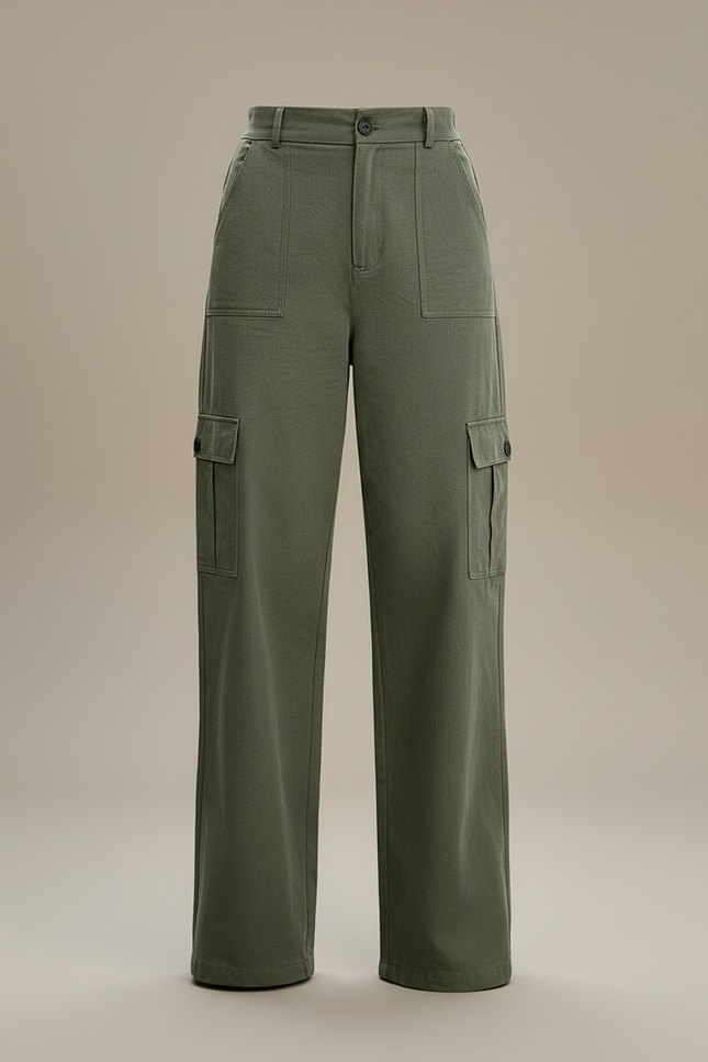 Pantalon Cargo Vert Kaki Ample Décontracté Coton - Toile - vue 3