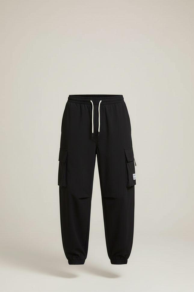Pantalon Cargo Noir Ample Cordon Multipoches Décontracté Homme - Polyester - vue 3