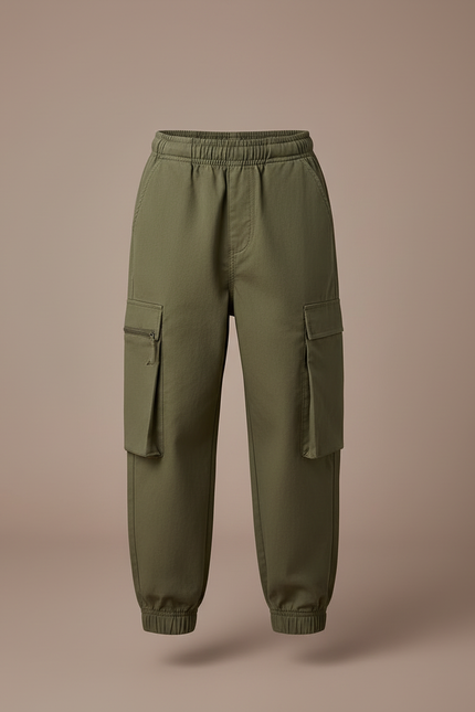 Pantalon Cargo Kaki Enfant Ample Multipoches Décontracté - Toile - vue 3