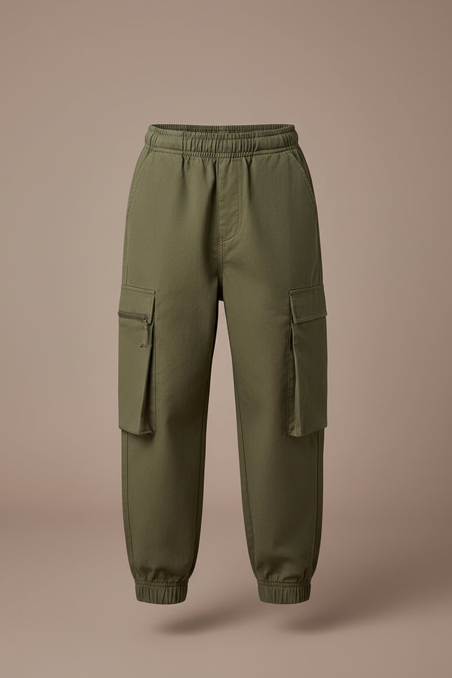 Pantalon Cargo Kaki Enfant Ample Multipoches Décontracté - Toile - vue 3