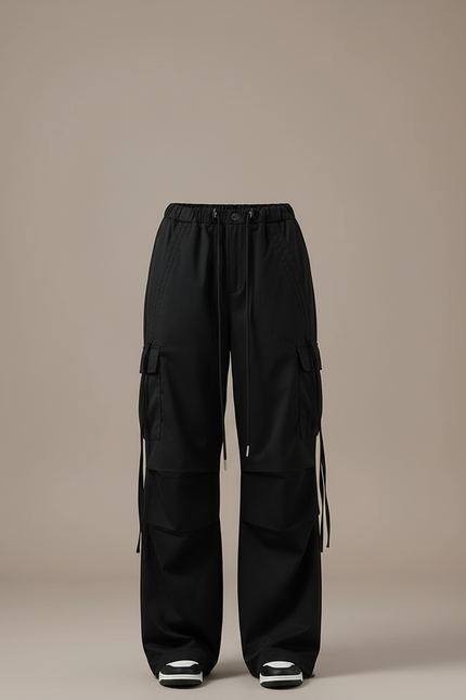 Pantalon Cargo Noir Ample Taille Haute Décontracté - Toile - vue 3