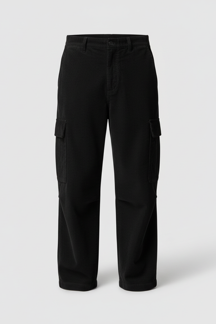 Pantalon Cargo Noir Velours Côtelé Ample Homme - Cordé - vue 3