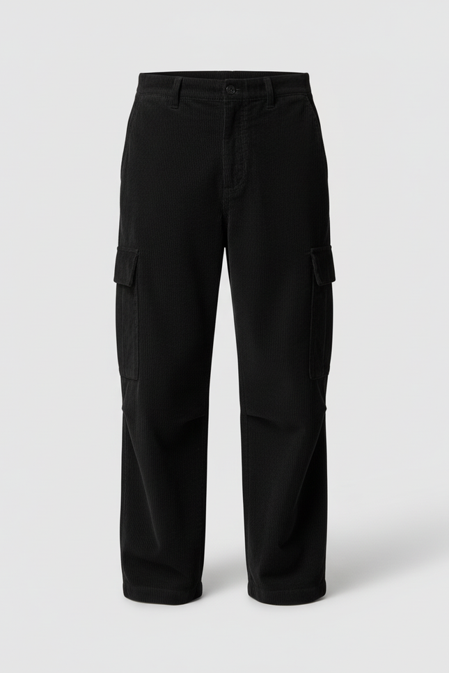 Pantalon Cargo Noir Velours Côtelé Ample Homme - Cordé - vue 3