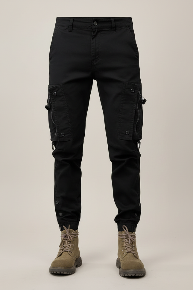 Pantalon Cargo Noir Homme Multipoches Coton Décontracté - Toile - vue 3