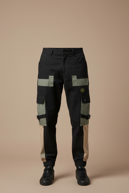 Pantalon Cargo Noir Patchwork Techwear Streetwear Homme - Toile - vue 3