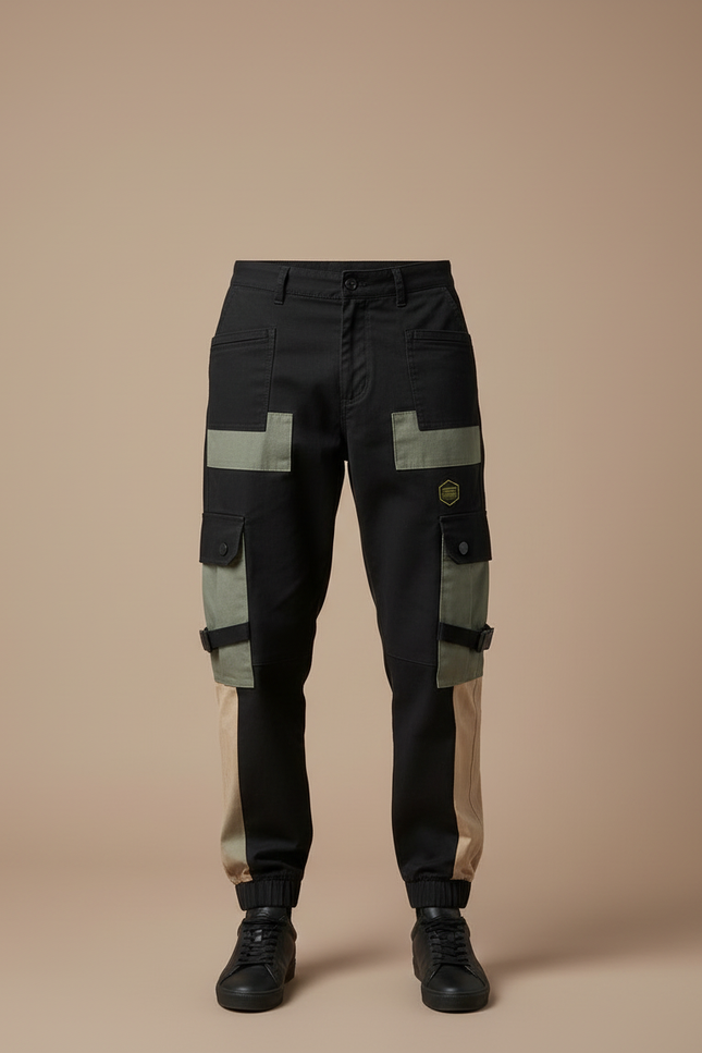 Pantalon Cargo Noir Patchwork Techwear Streetwear Homme - Toile - vue 3