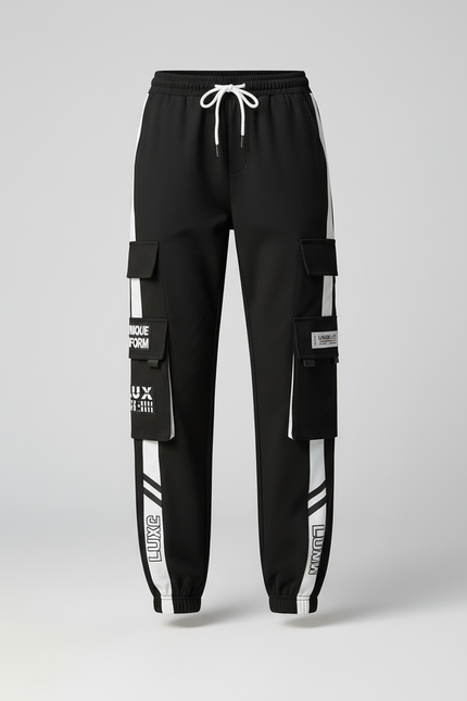 Pantalon Cargo Noir Décontracté Bandes Blanches Femme - Polyester - vue 3