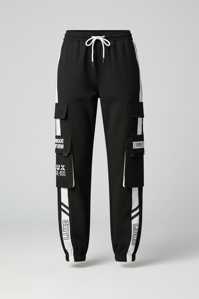 Pantalon Cargo Noir Décontracté Bandes Blanches Femme - Polyester - vue 3