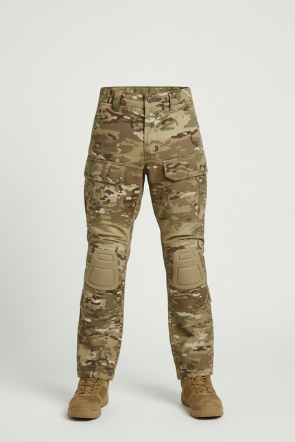 Pantalon Cargo Camouflage Militaire Multipoches Genouillères Intégrées - Multicolore Toile - vue 3