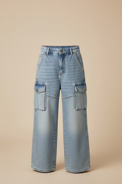 Pantalon Cargo Denim Bleu Ample Multipoches Garçon - Jean - vue 3