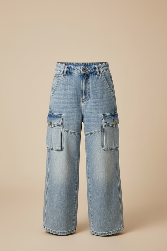 Pantalon Cargo Denim Bleu Ample Multipoches Garçon - Jean - vue 3