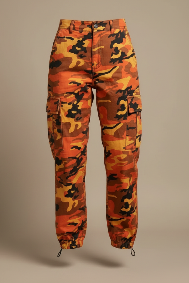 Pantalon Cargo Camouflage Orange Ample Décontracté Femme - Toile - vue 3