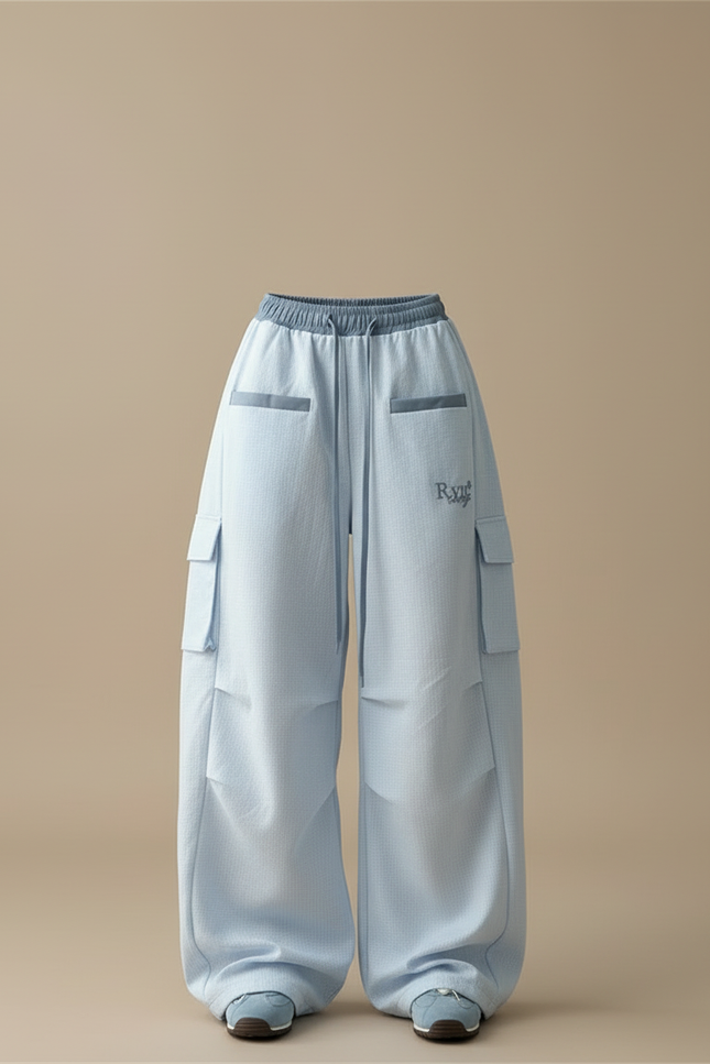 Pantalon Cargo Bleu Ciel Ample Streetwear Multipoches Femme - Toile - vue 3