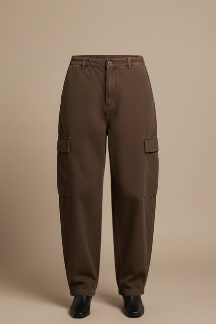 Pantalon Cargo Marron Ample Décontracté Multipoches Femme - Toile - vue 3