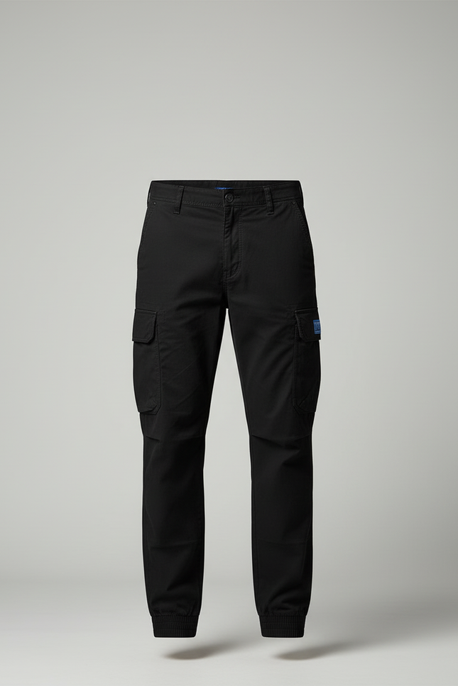 Pantalon Cargo Noir Coton Multipoches Jogger Homme - vue 3