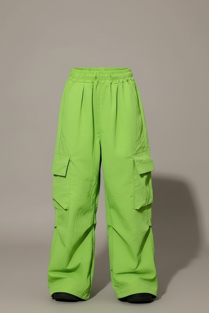 Pantalon Cargo Vert Fluorescent Ample Multipoches Fille Décontracté - Polyester - vue 3