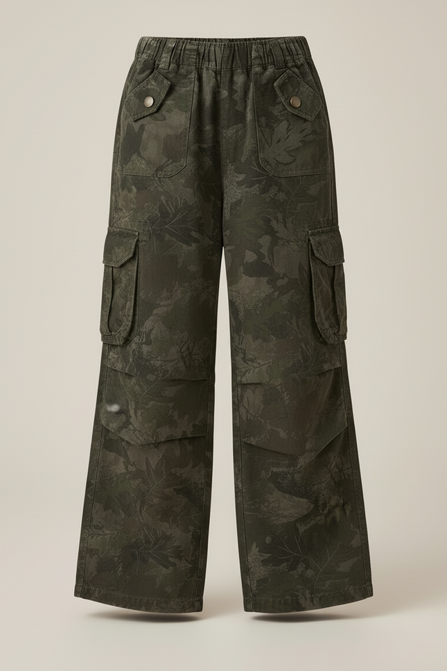 Pantalon Cargo Kaki Ample Camouflage Multipoches Fille - Toile - vue 3