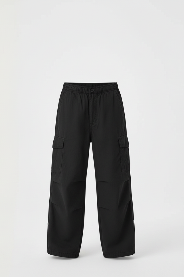 Pantalon Cargo Noir Ample Décontracté Multipoches Enfant - Polyester - vue 3