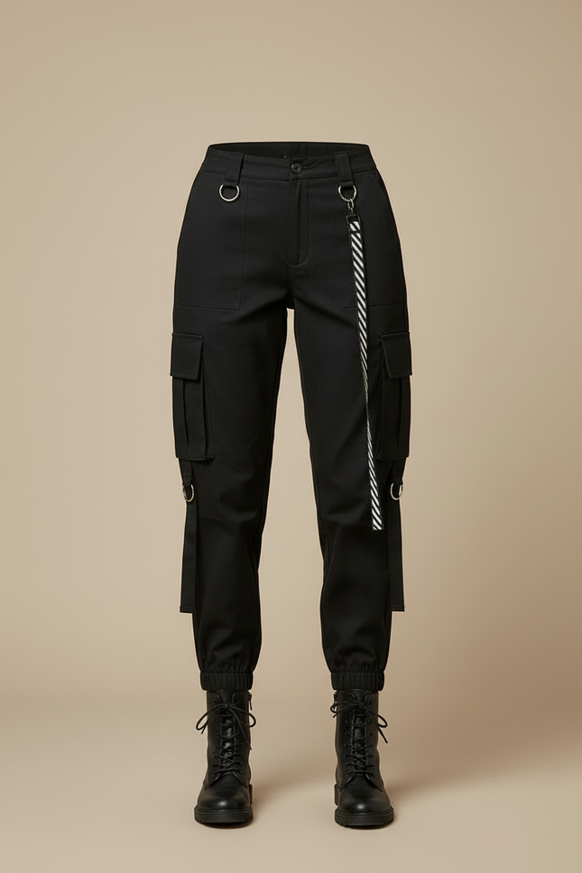 Pantalon Cargo Noir Ample Tendance Décontracté Femme - Toile - vue 3