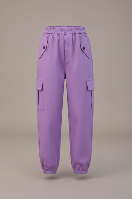 Pantalon Cargo Fille Violet Coton Ample Multipoches - vue 3