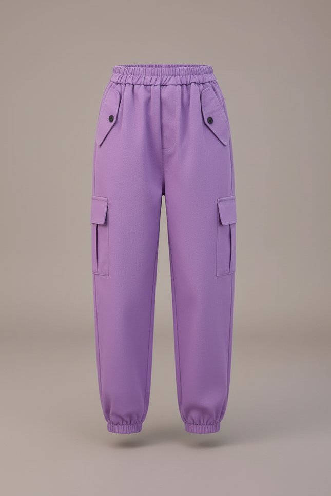 Pantalon Cargo Fille Violet Coton Ample Multipoches - vue 3