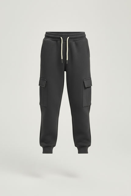 Pantalon Cargo Gris Foncé Molletonné Décontracté Multipoches - vue 3