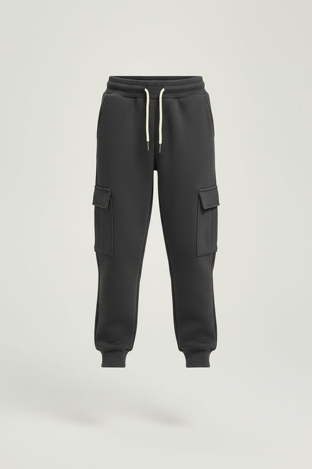 Pantalon Cargo Gris Foncé Molletonné Décontracté Multipoches - vue 3