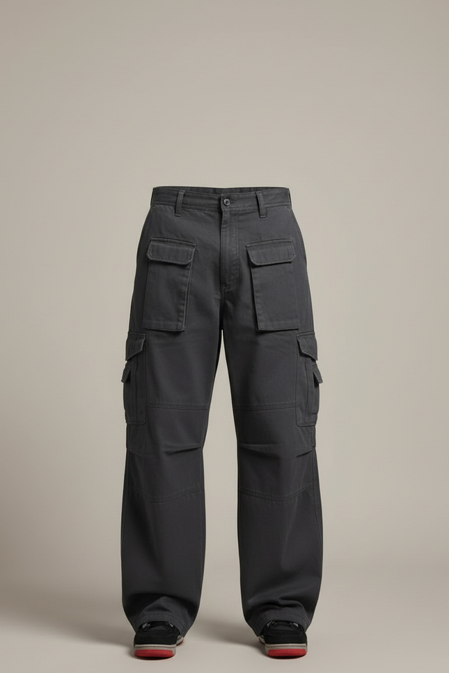 Pantalon Cargo Gris Ample Décontracté Homme Multi-Poches - Toile - vue 3